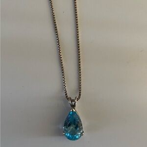 Genuine Sterling Silver pendant and chain necklace Beautiful blue topaz gemstone